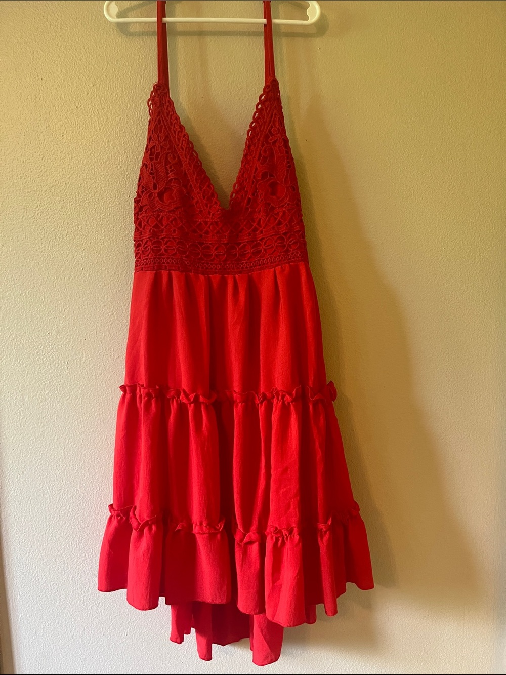 Red Crochet Bodice Tiered Sundress
